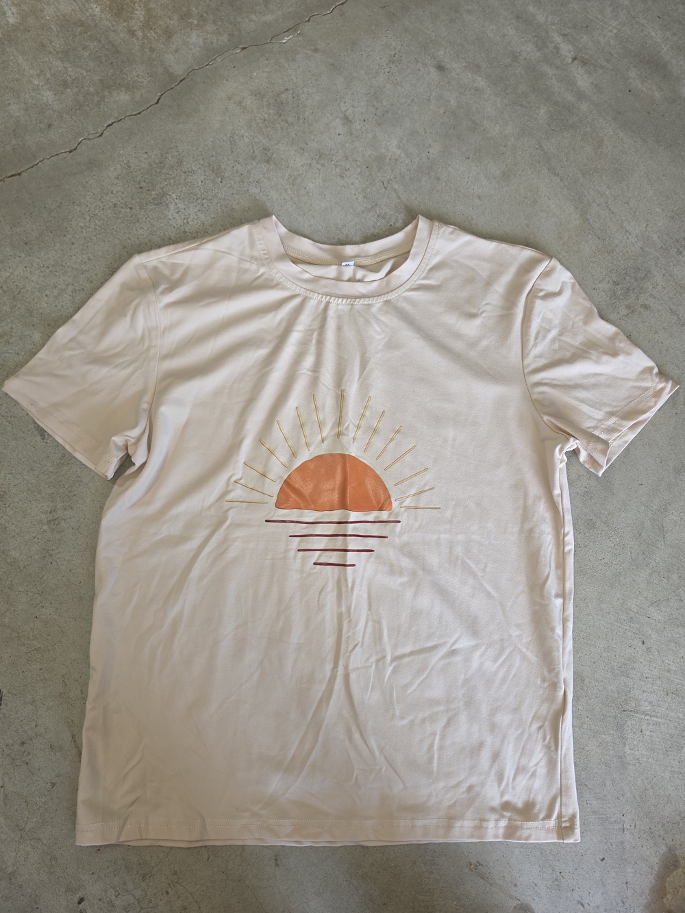 Women's XS Beige Sunset Graphic T-Shirt | Minimalist Summer Tee